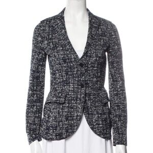 Harris Wharf London Tweed Pattern Navy Blue White Two Button Blazer Jacket